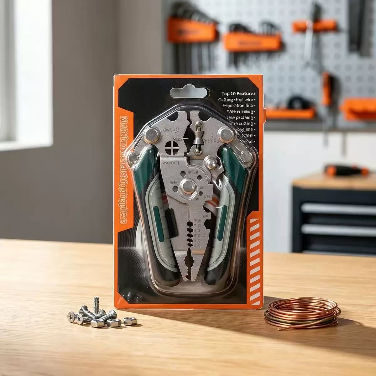 Folding Electrician Tool Combines Wire Stripper Cutter Crimper in One Pliers