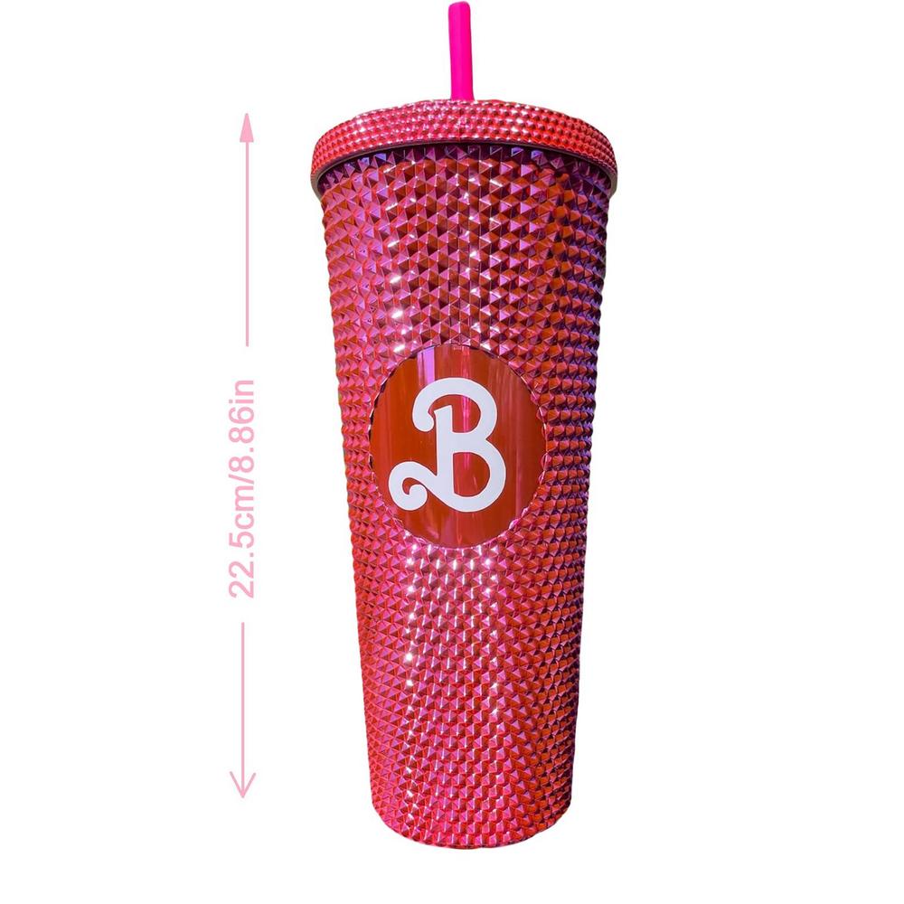 CLEARANCE- 800ML Barbie Water Bottle Pink Drink Mugs Double Wall With Straw BPA Free