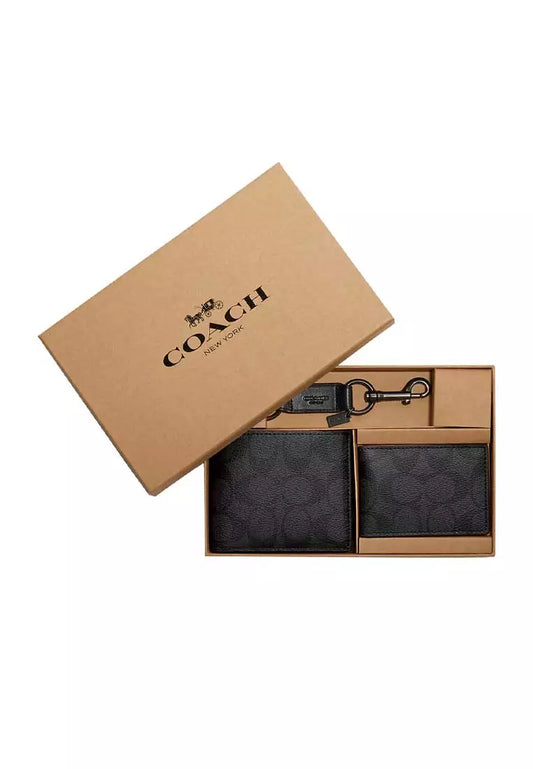 Coach  5.0 1 Boxed 3-In-1 Wallet Gift Set In Signature Canvas Charcoal/Black