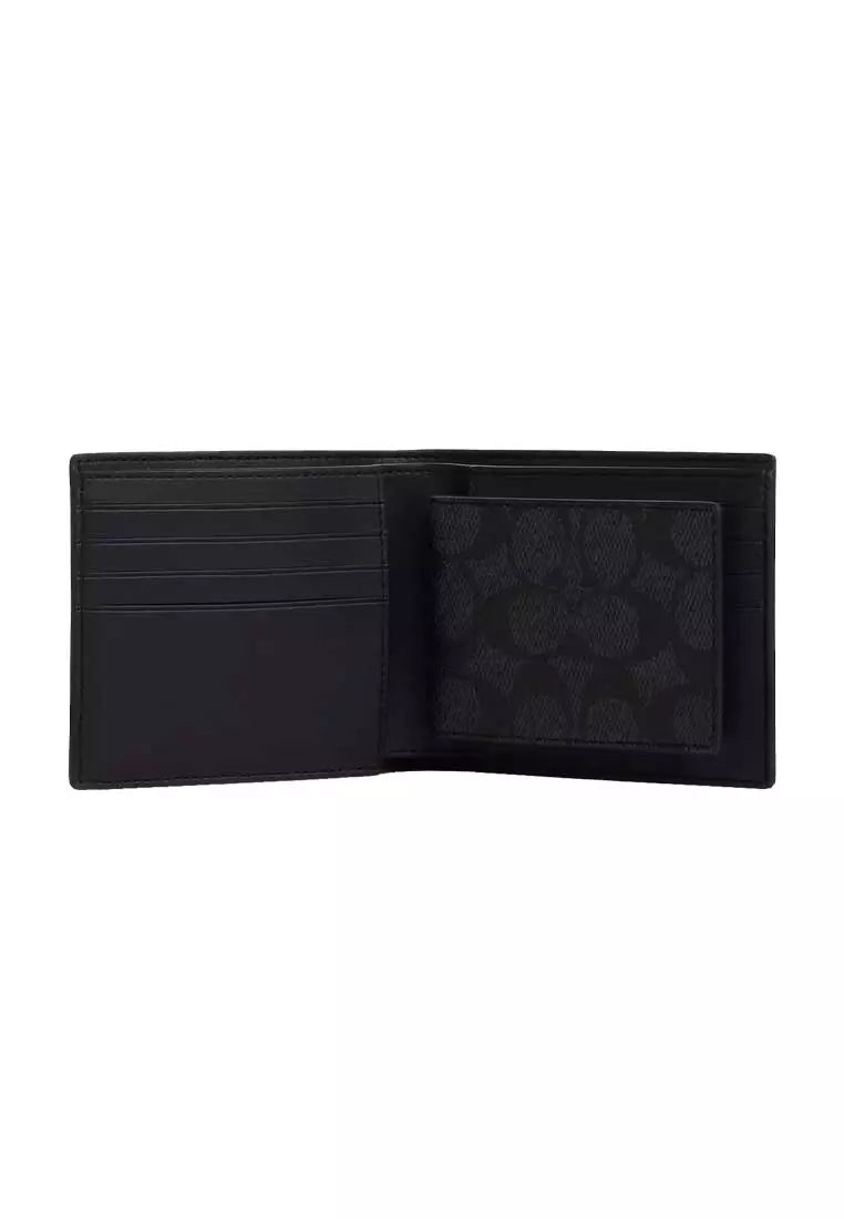 Coach  5.0 1 Boxed 3-In-1 Wallet Gift Set In Signature Canvas Charcoal/Black