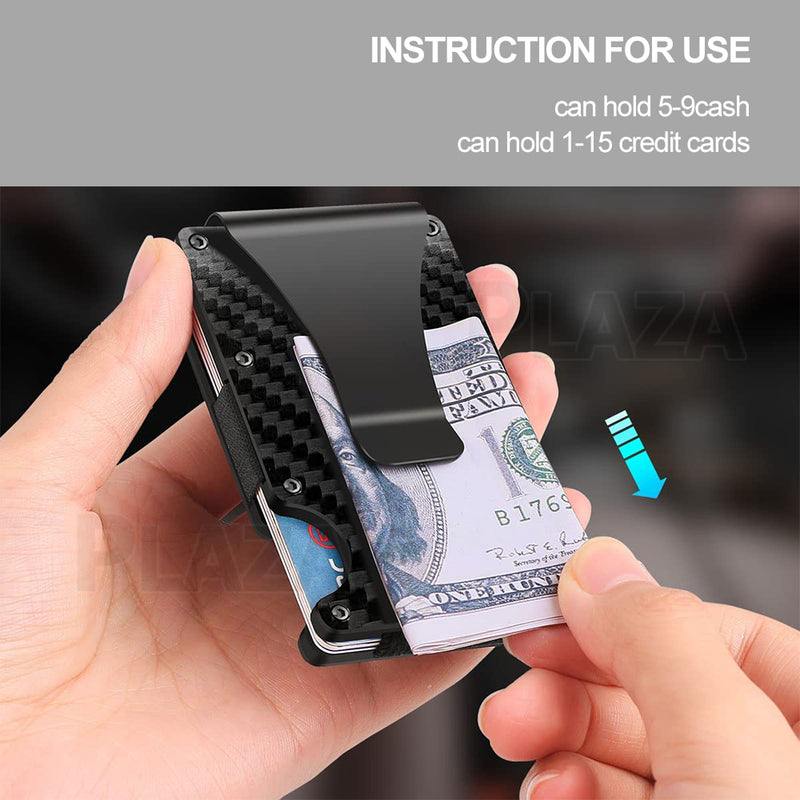 Men Slim Carbon Fiber Credit Card Holder RFID Blocking Metal Money Clip Wallet