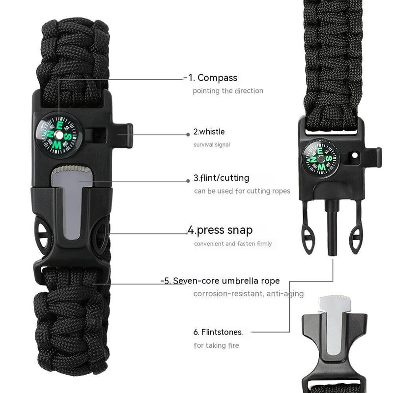 Outdoor Survival Compass Life-saving Umbrella Rope Braided Paracord Bracelet