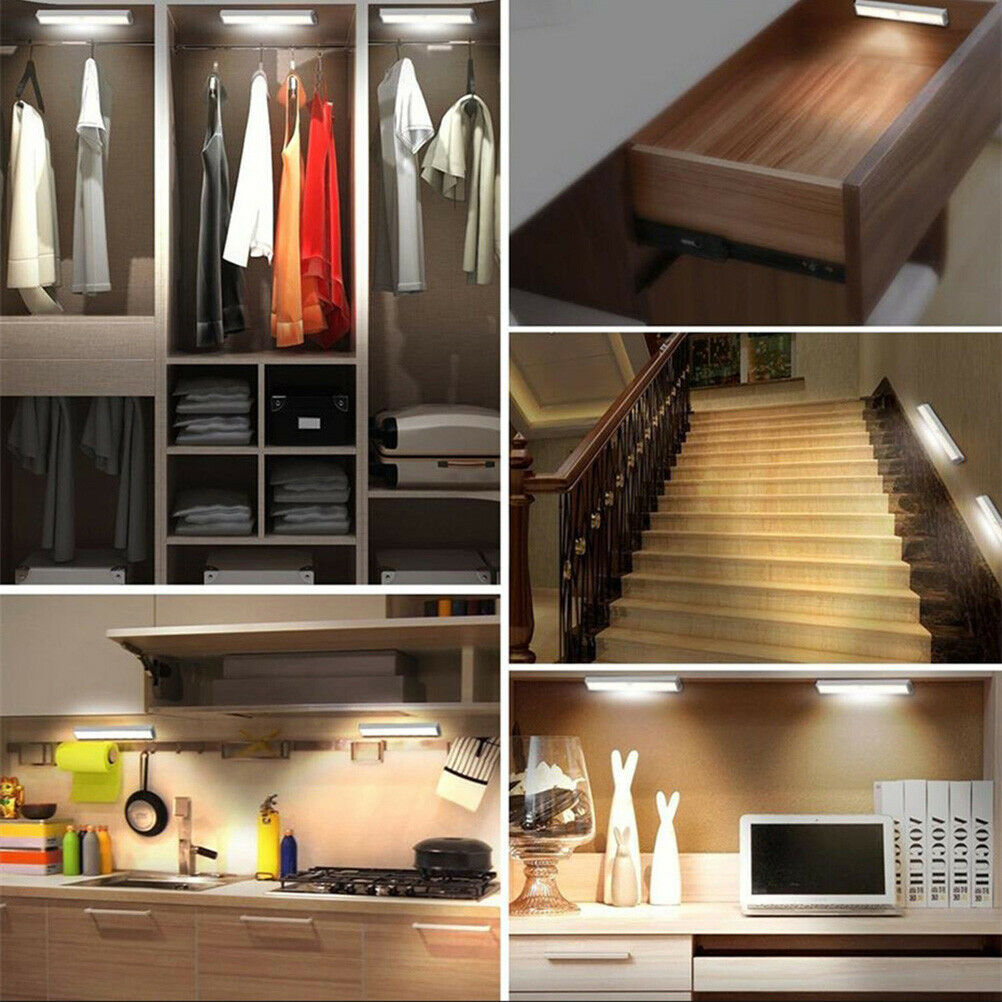 10CM/ 20CM/ 30CM LED Wireless PIR Motion Sensor Closet Lights USB Rechargeable Light Strips Lamp