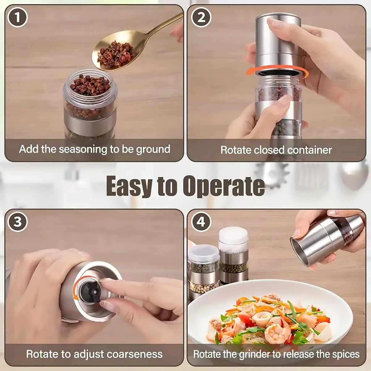 5 in 1 Stainless Steel Salt and Pepper Grinder Manual Spice Mill Kitchen Cooking