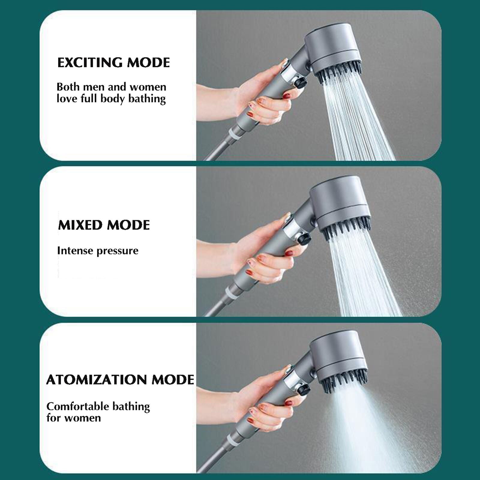 High Pressure 3 Modes Hand Shower Head Adjustable Pressurized Powerful Sprayer