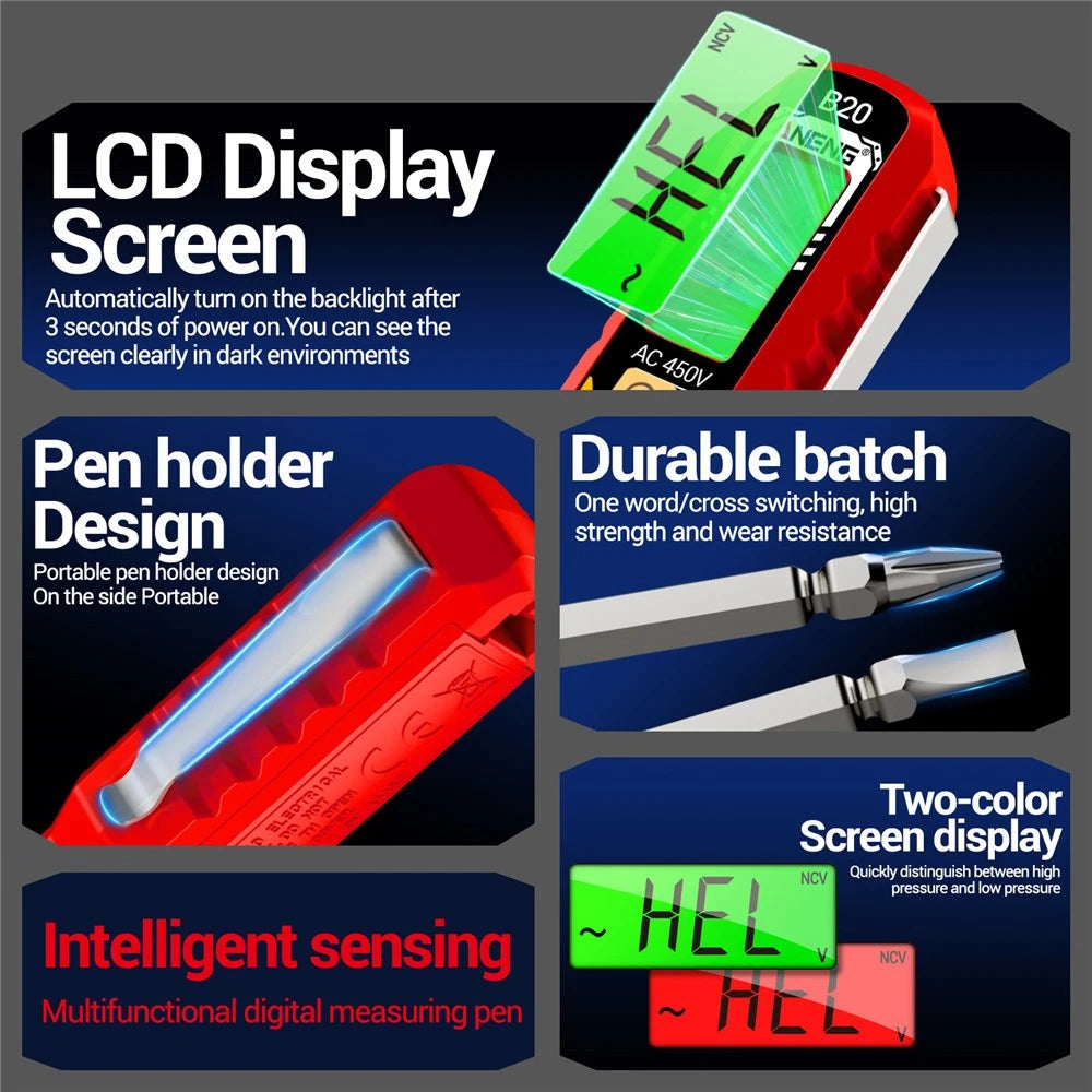 2026 New Voltage Electric Tester Volt Detector Test Pen AC Non-Contact Sensor (Black/ Red Random)