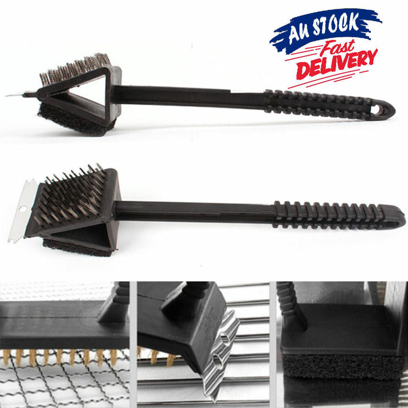 Stainless Steel Handheld 3 in 1 Cleaner Cleaning Handled Tool Long Scraper BBQ Grill Barbecue Brush