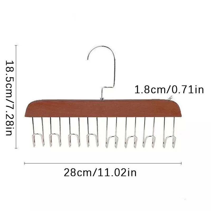Wood Belt Camisole Clothes Hanger 8 Hooks Tie Hats Organizer Rack Storage