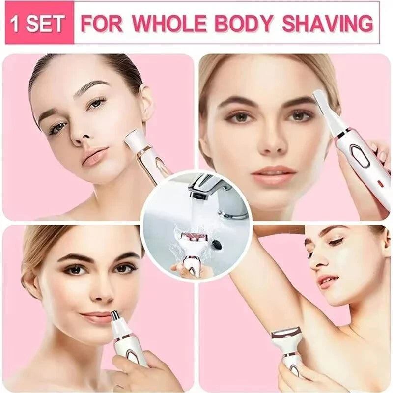 4 IN 1 Women's Electric Painless Shaver Leg Face Hair Removal Lady Razor Trimmer