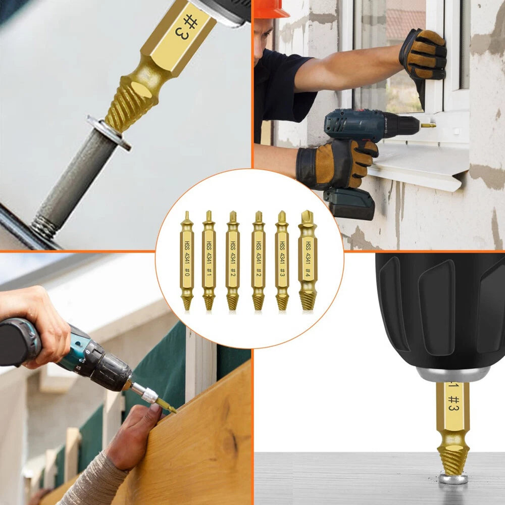6PCS Screw Extractor Set Easy Out Drill Bits Guide Broken Screws Bolt Remover