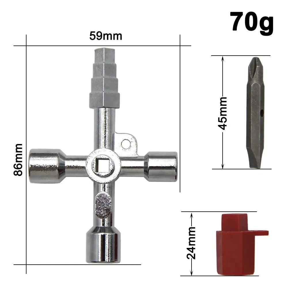 4 in 1 Utility Cross Key Wrench Triangle Square Cabinet Radiator Opening Tool