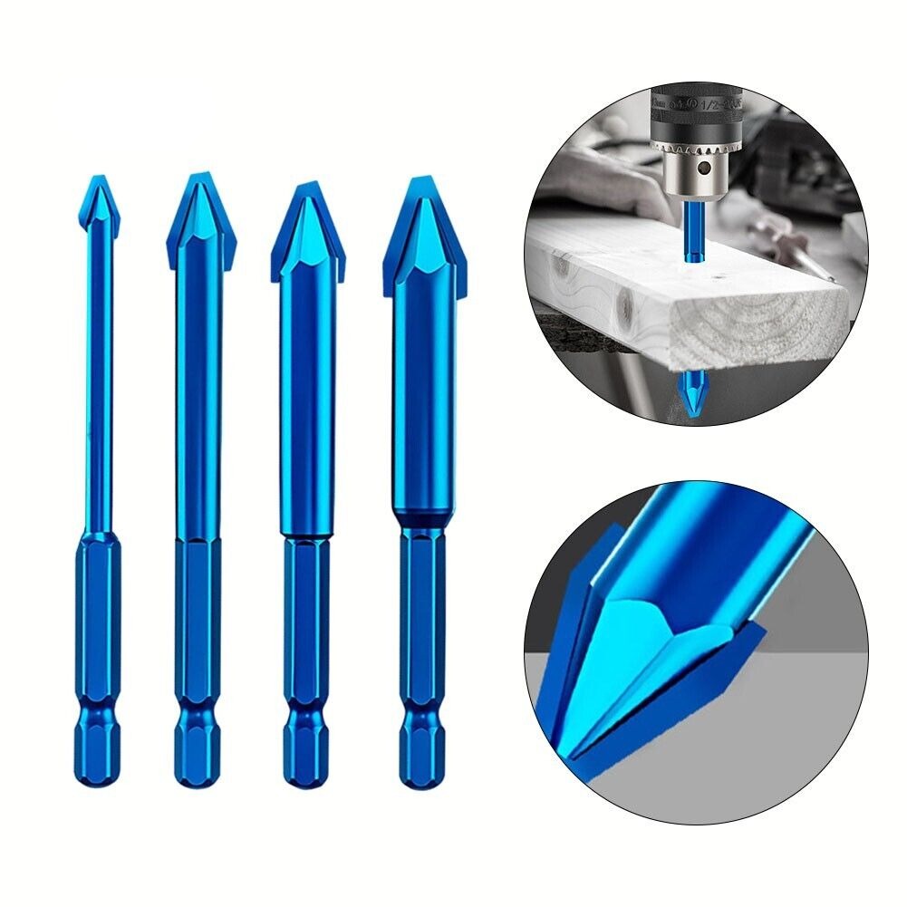 4pcs Tilted Eccentric Drill Hex Shank Triangular Bit Ceramic Glass Com