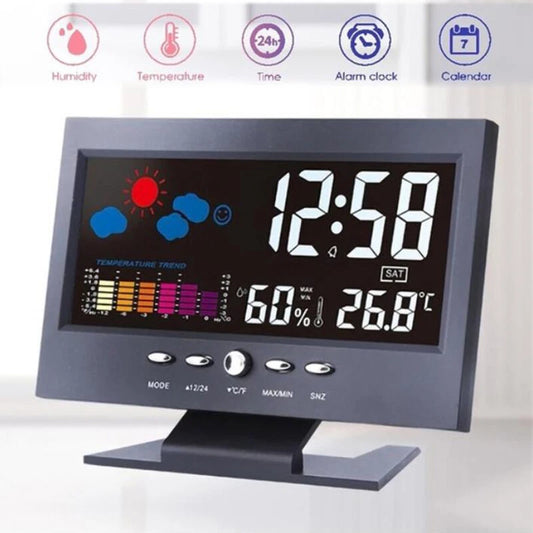 Color Screen Digital Backlight Snooze Alarm Clock Weather Date Hour Humidity