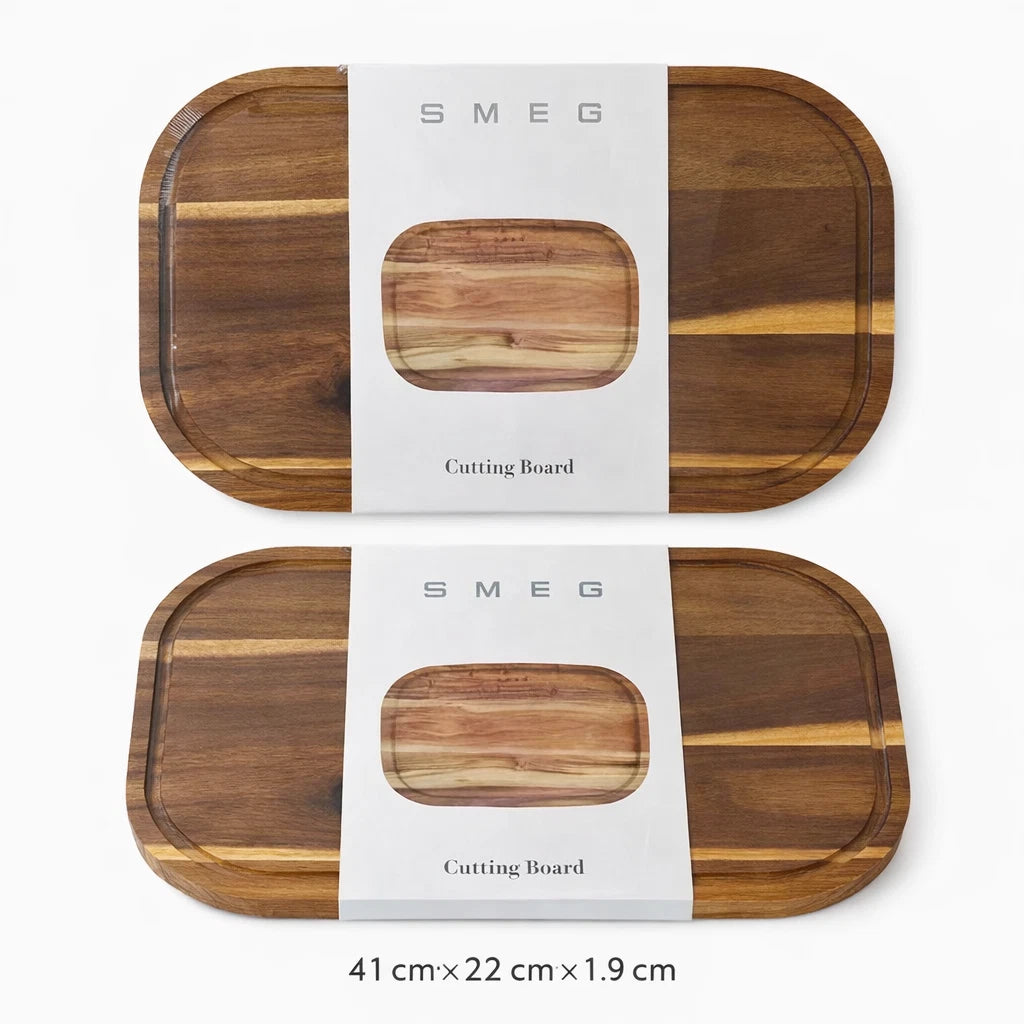 SMEG Acacia Wood Cutting Board Premium Kitchen Boards Juice Groove / Handle Slot