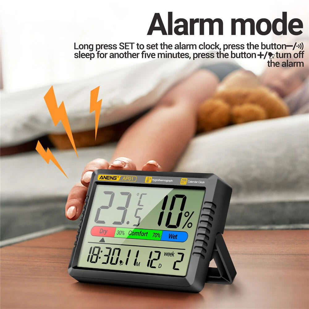 Thermometer Indoor Digital LCD Hygrometer Temperature Humidity Meter Alarm Clock