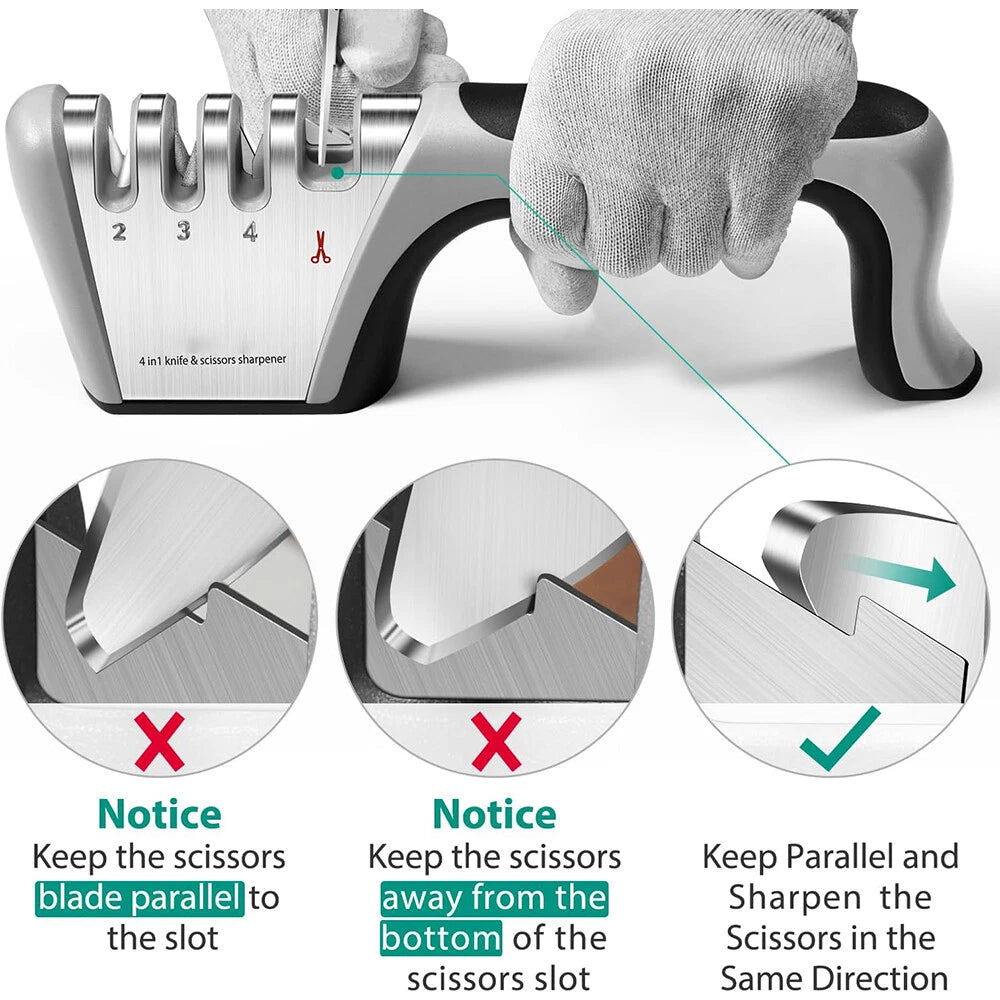 4-in-1 Knife and Scissors Sharpener - Multi-Stage Blade Care