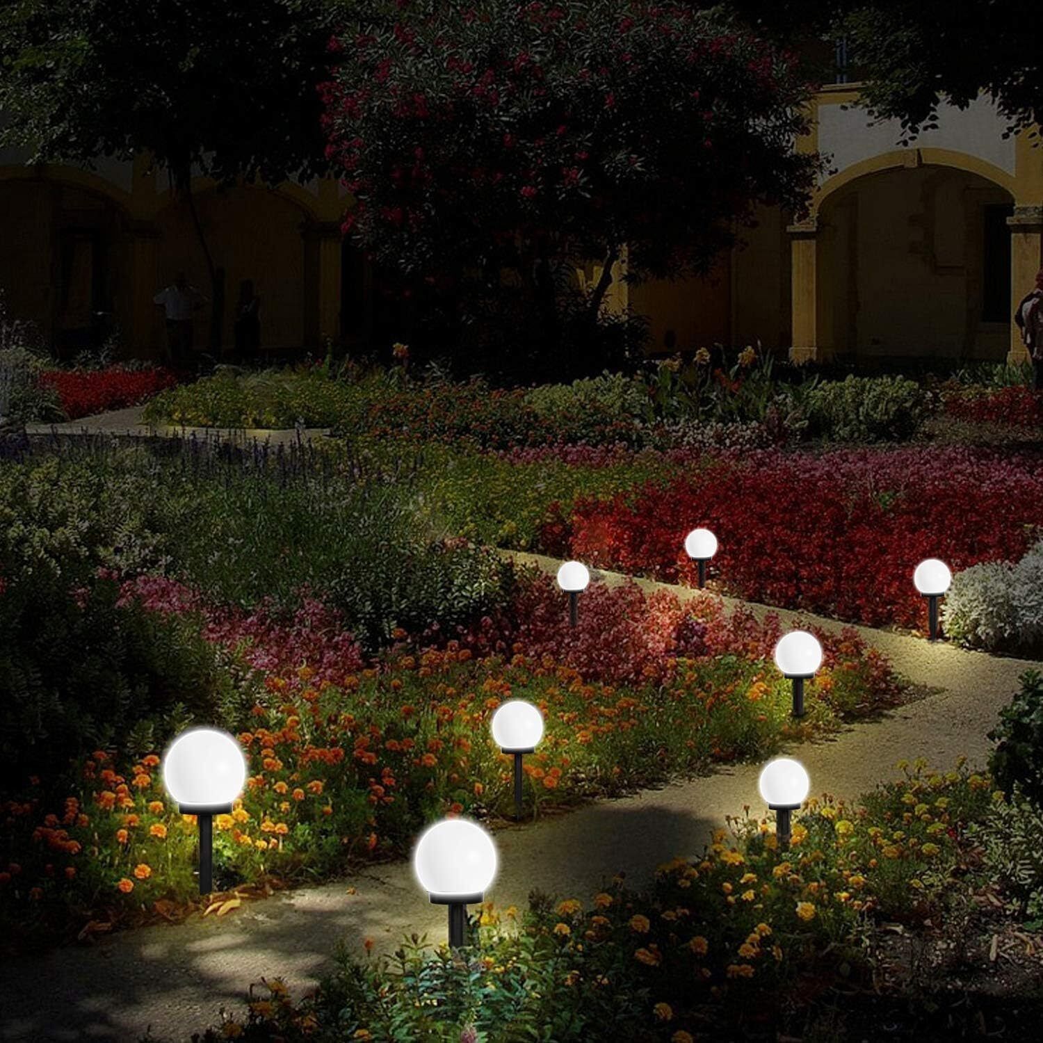 2Pcs LED Solar Round Ball Lamp Garden Light Waterproof Outdoor Path Lawn Lamp
