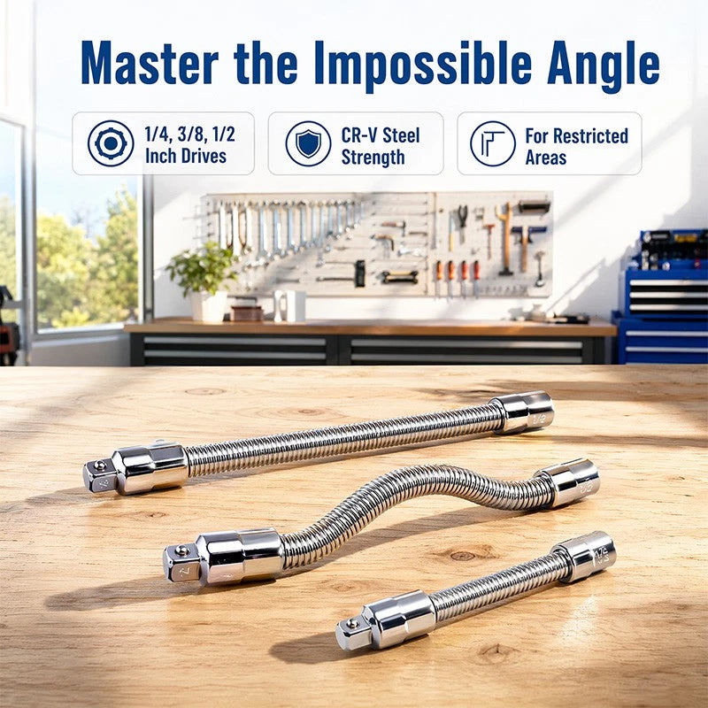 3-Piece Flexible Socket Extension Bar Set 1/2 1/4 3/8 Drive 10" 8" 6"
