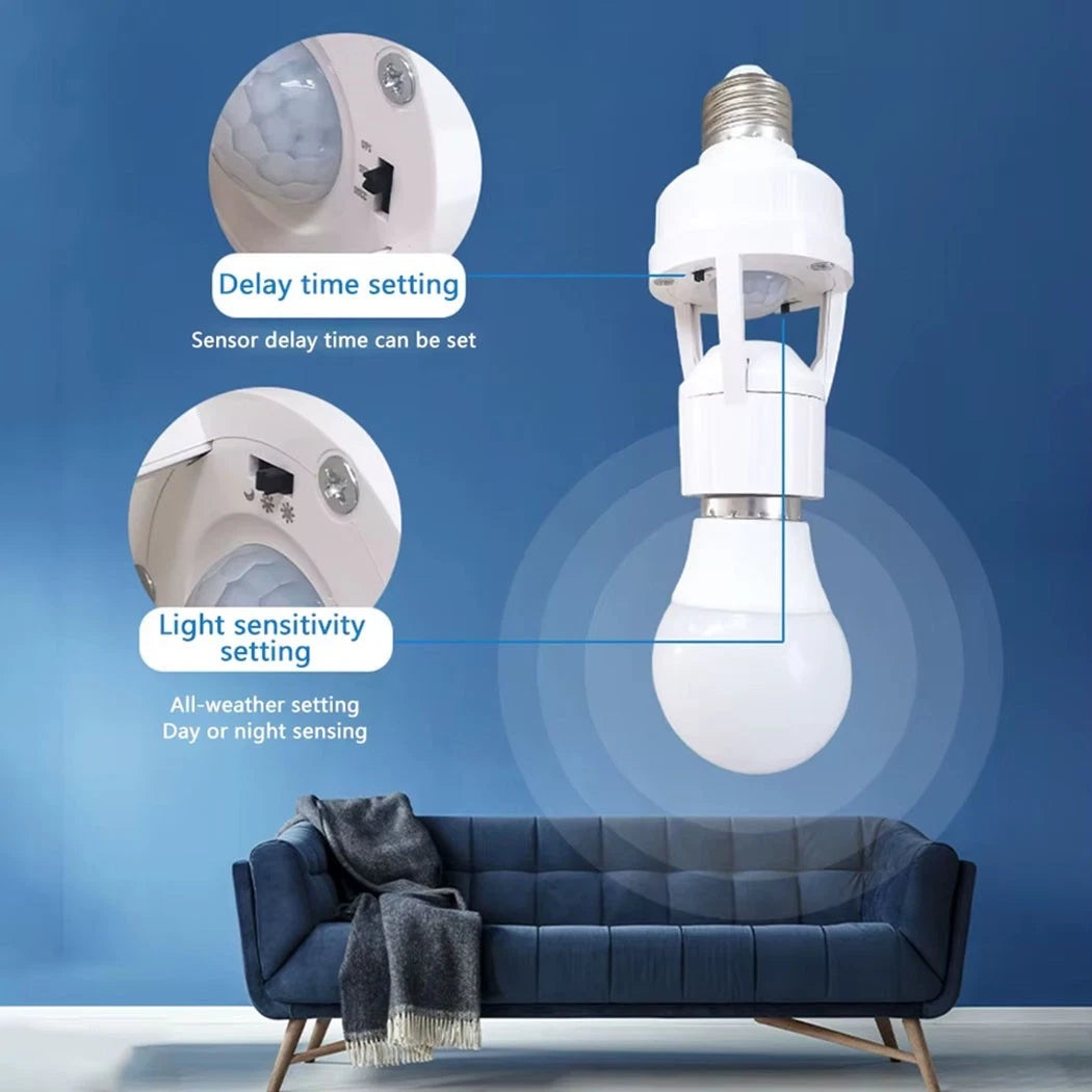 E27 PIR Motion Sensor Light Bulb Holder Adapter 360° Auto On Off