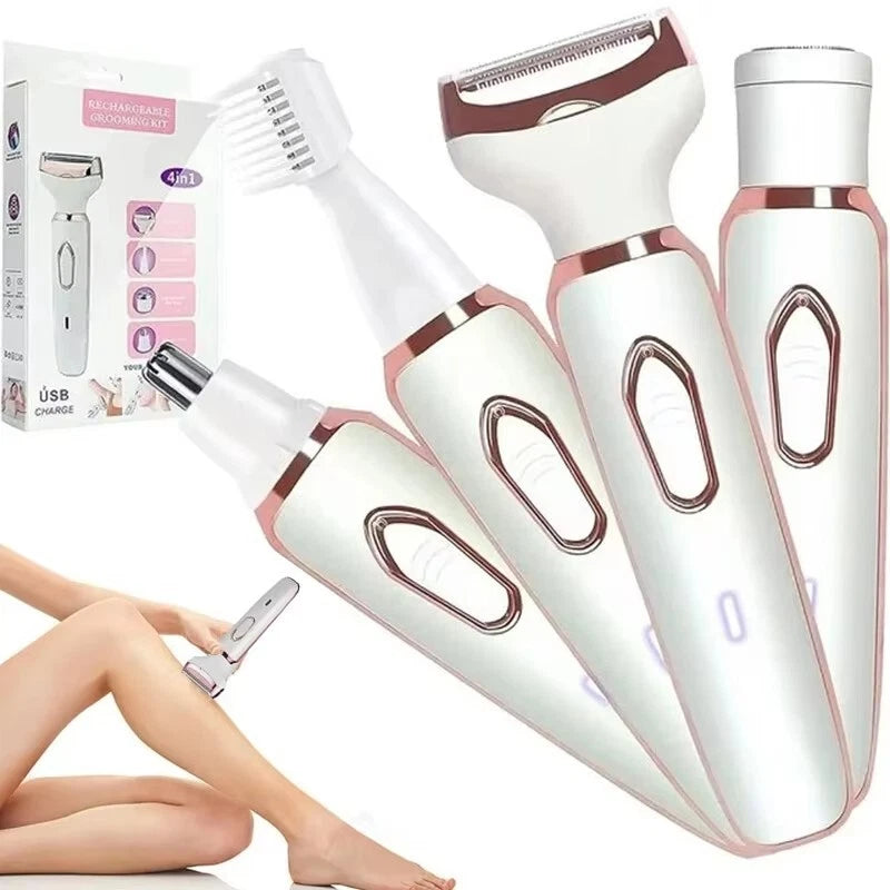 4 IN 1 Women's Electric Painless Shaver Leg Face Hair Removal Lady Razor Trimmer