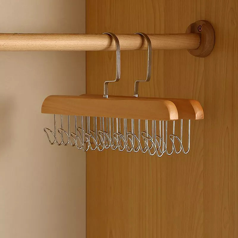 Wood Belt Camisole Clothes Hanger 8 Hooks Tie Hats Organizer Rack Storage