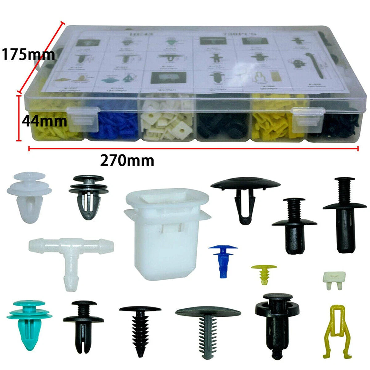 730PCS Car Body Plastic Push Pin Rivet Fasteners Trim Moulding Clip Assortments