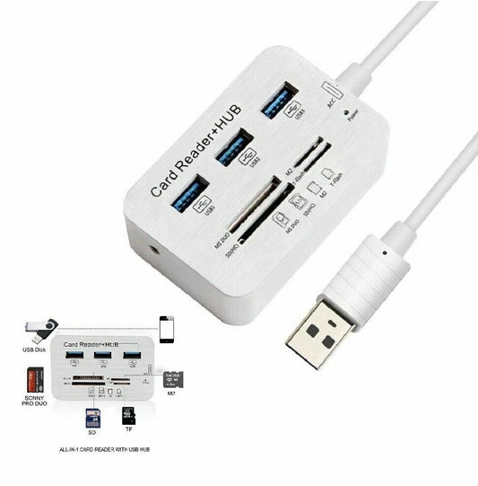 7in1 Type C To 3 Port USB 3.0 Hub Combo MS SD M2 TF Card Reader For Laptop