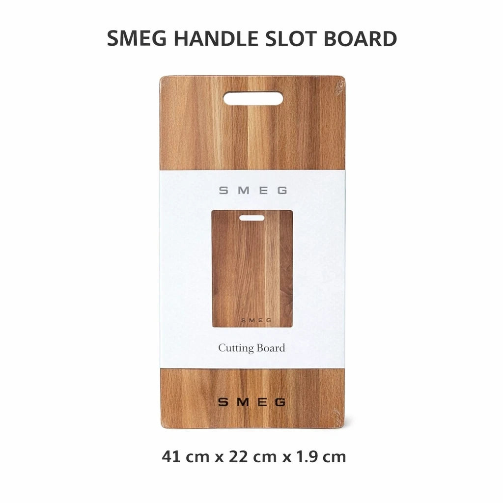 SMEG Acacia Wood Cutting Board Premium Kitchen Boards Juice Groove / Handle Slot