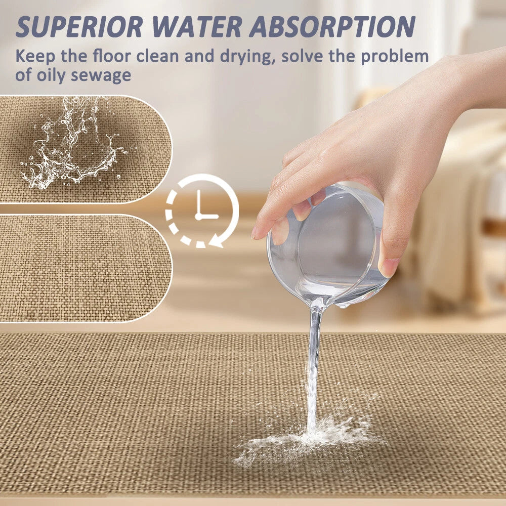 Soft Kitchen Floor Mat Non-slip Absorbent Folddable Rubber Backing Linen Rug 40cm*60cm