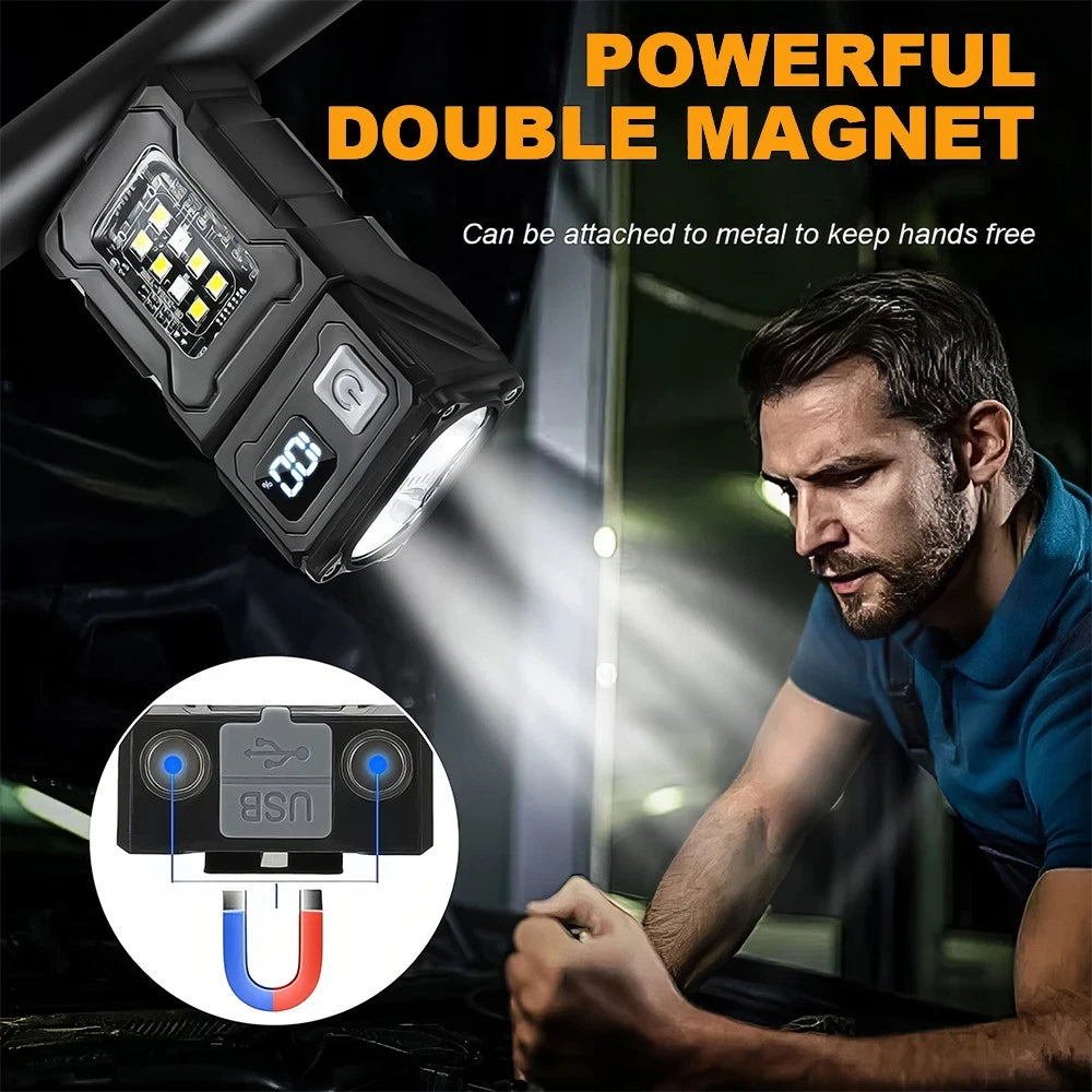 Multifunctional Mini LED Flashlight Pocket Work Light Dual Wicks Camping Torch