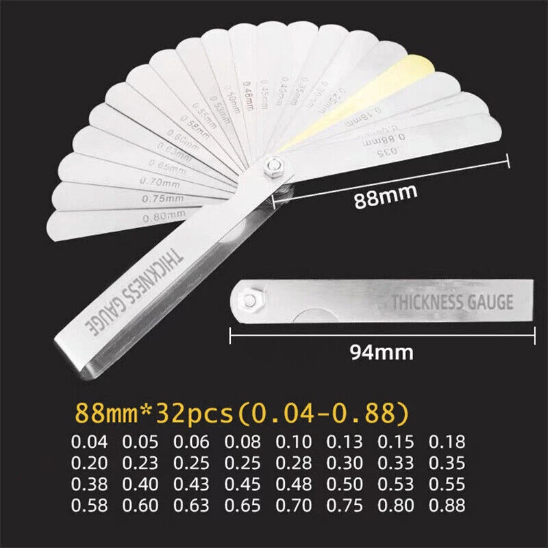 Filler Gap Feeler Gauge Metric Thickness 32 Blade MM/Inch Marked Dual Tool