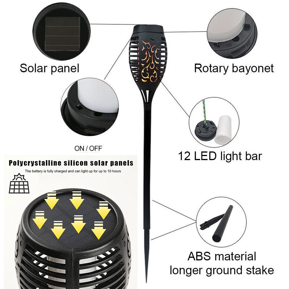 2X LED Solar Light Patio Garden Decoration Light Simulation Flame Floor Lamp
