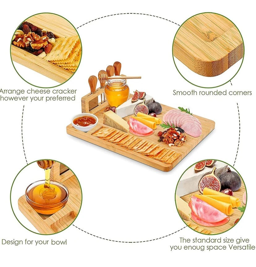 36cm Brown Rectangular Wood Cheese Board Charcuterie Serving Tray Set