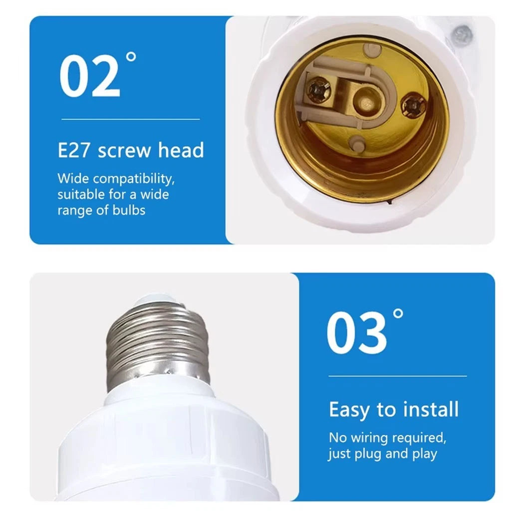 E27 PIR Motion Sensor Light Bulb Holder Adapter 360° Auto On Off