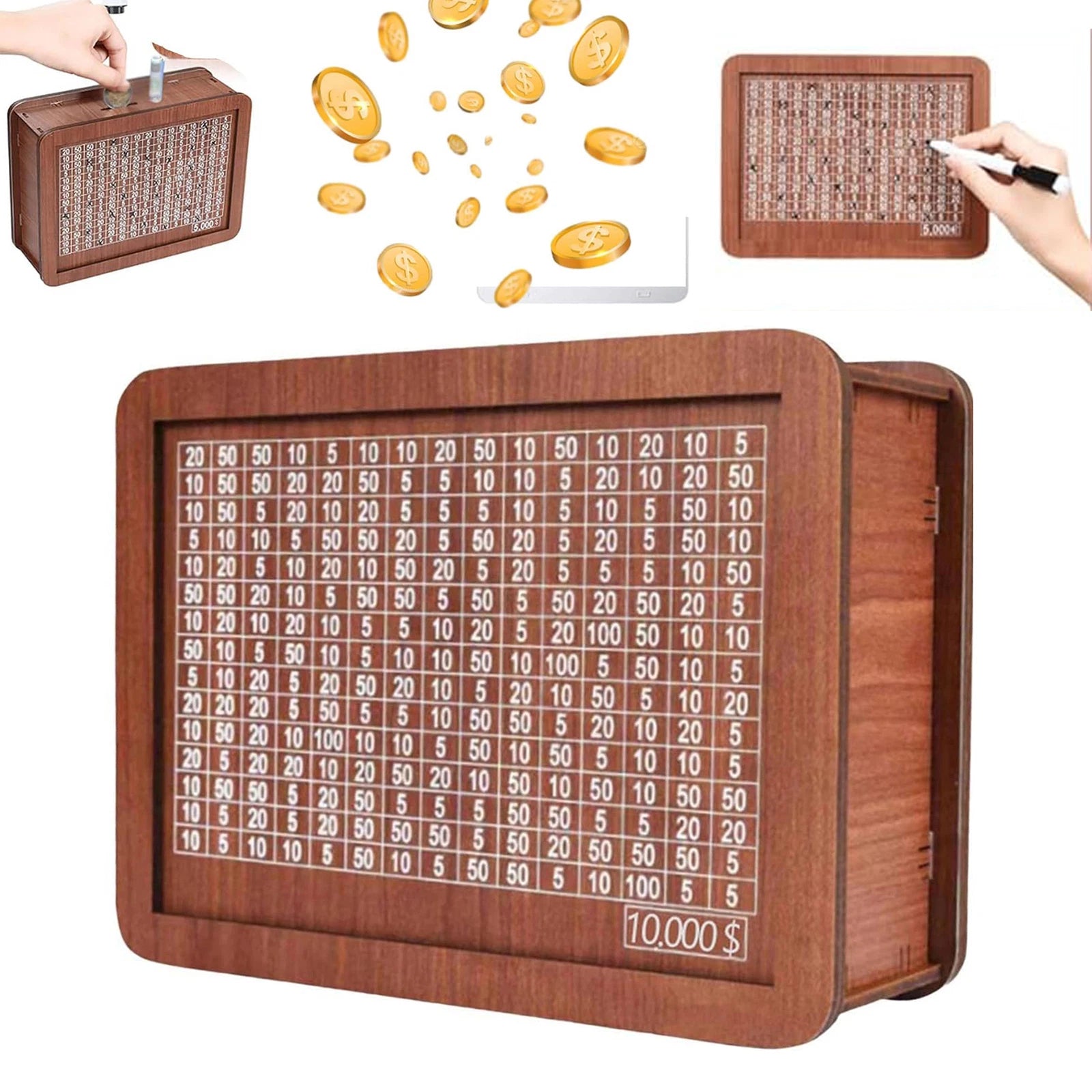 Wooden Money Box with Counter Piggy Bank Cash Coin Money Saving Box $1 ...