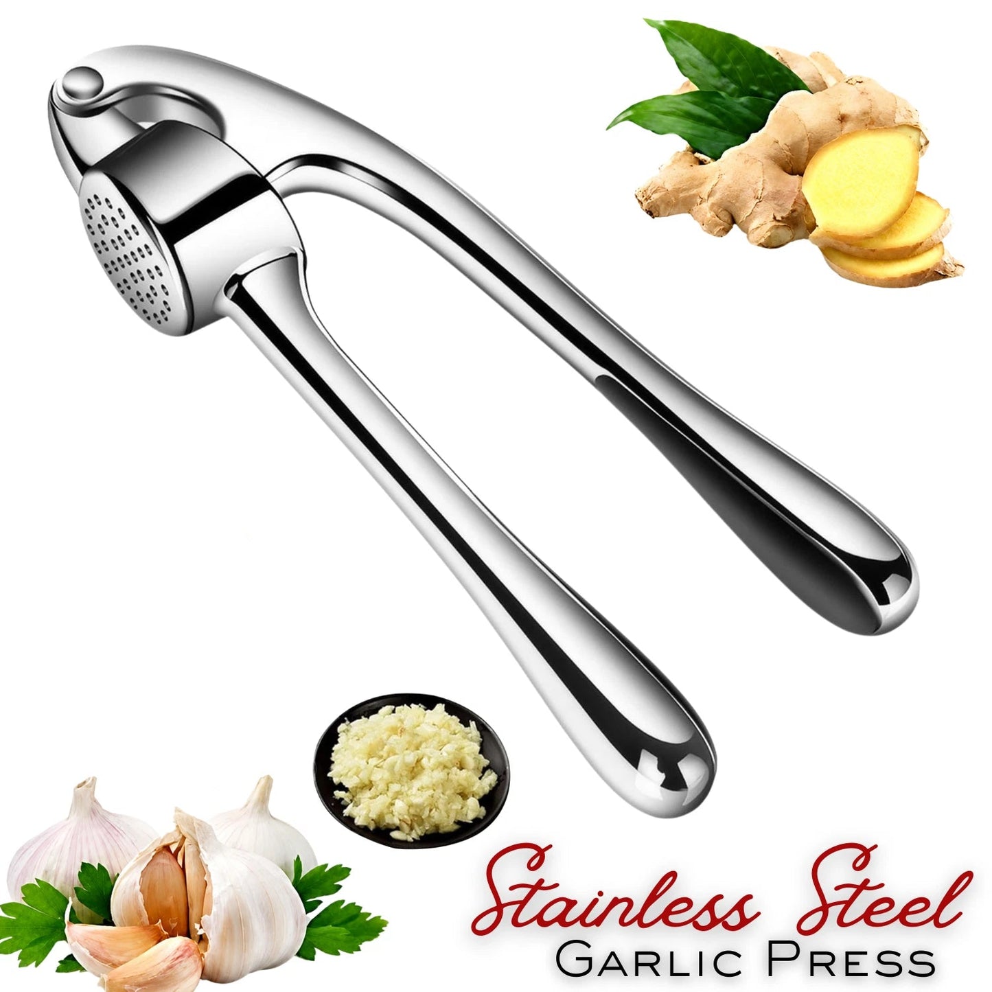 Heavy Duty Stainless Steel Garlic Press Crusher Ginger Squeezer Kitchen Mincer