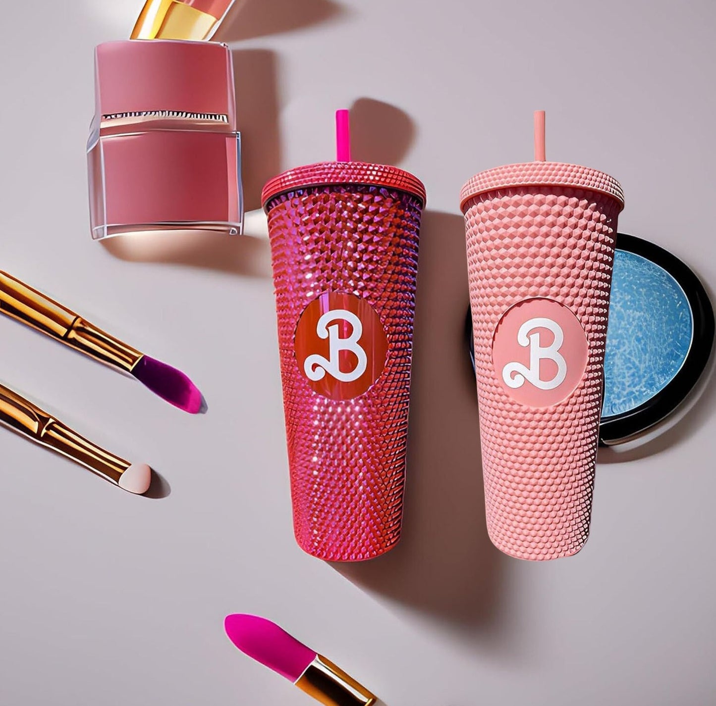 CLEARANCE- 800ML Barbie Water Bottle Pink Drink Mugs Double Wall With Straw BPA Free