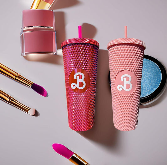 CLEARANCE- 800ML Barbie Water Bottle Pink Drink Mugs Double Wall With Straw BPA Free
