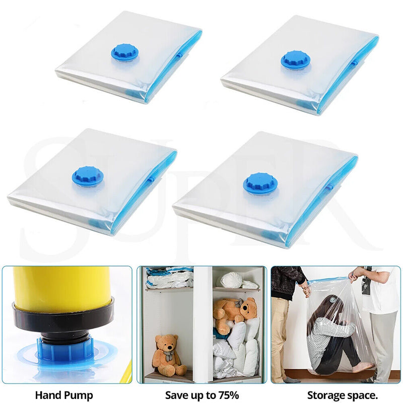 5PC Vacuum Storage Bags Space Saver Seal Compressing Medium Large for Cloth Quilt With Pump