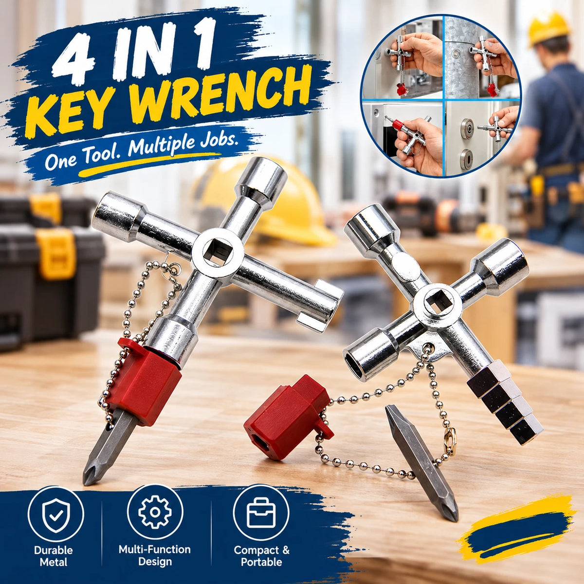 4 in 1 Utility Cross Key Wrench Triangle Square Cabinet Radiator Opening Tool