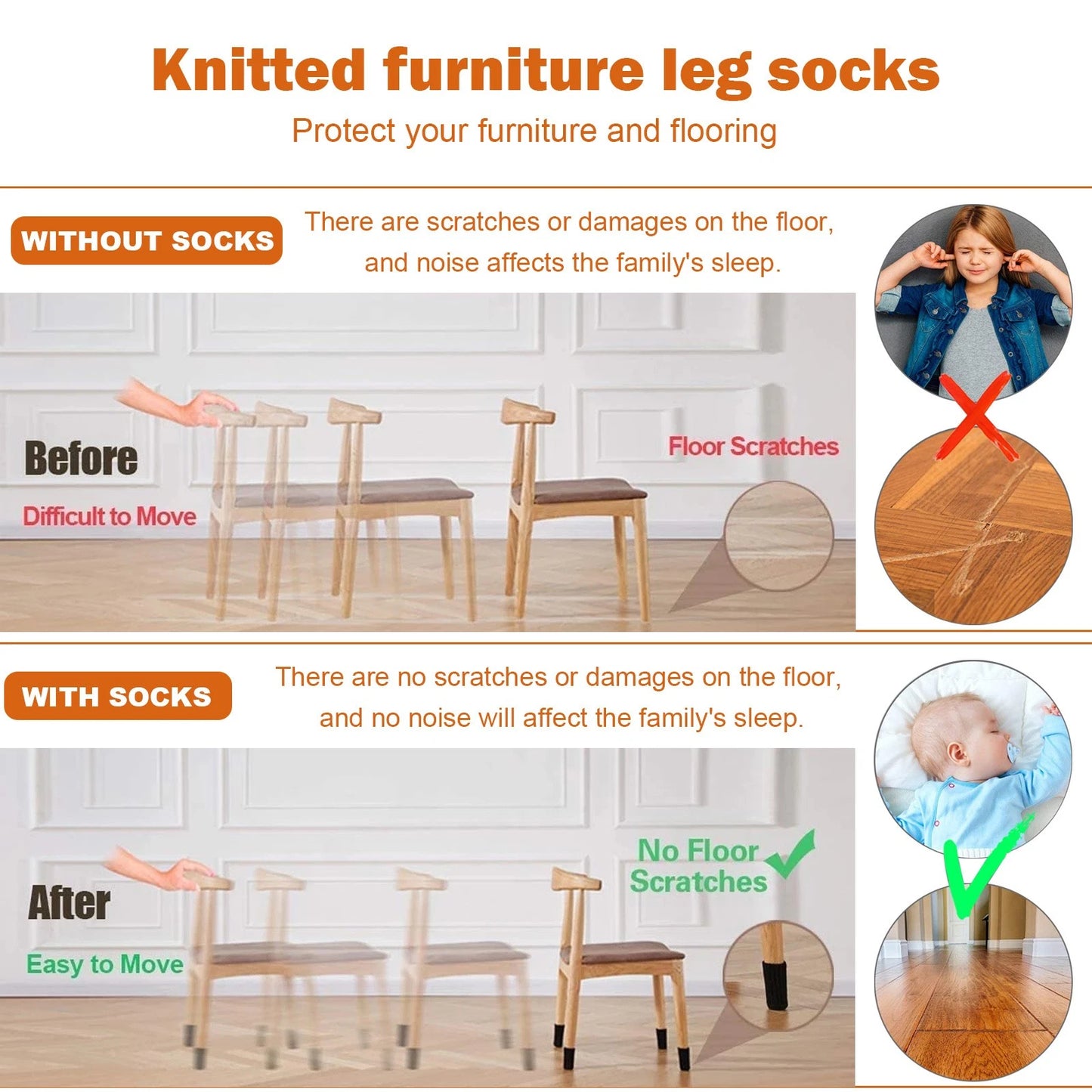 4PCS Knitted Table Chair Leg Socks Sleeve Floor Protector Furniture Feet Cover