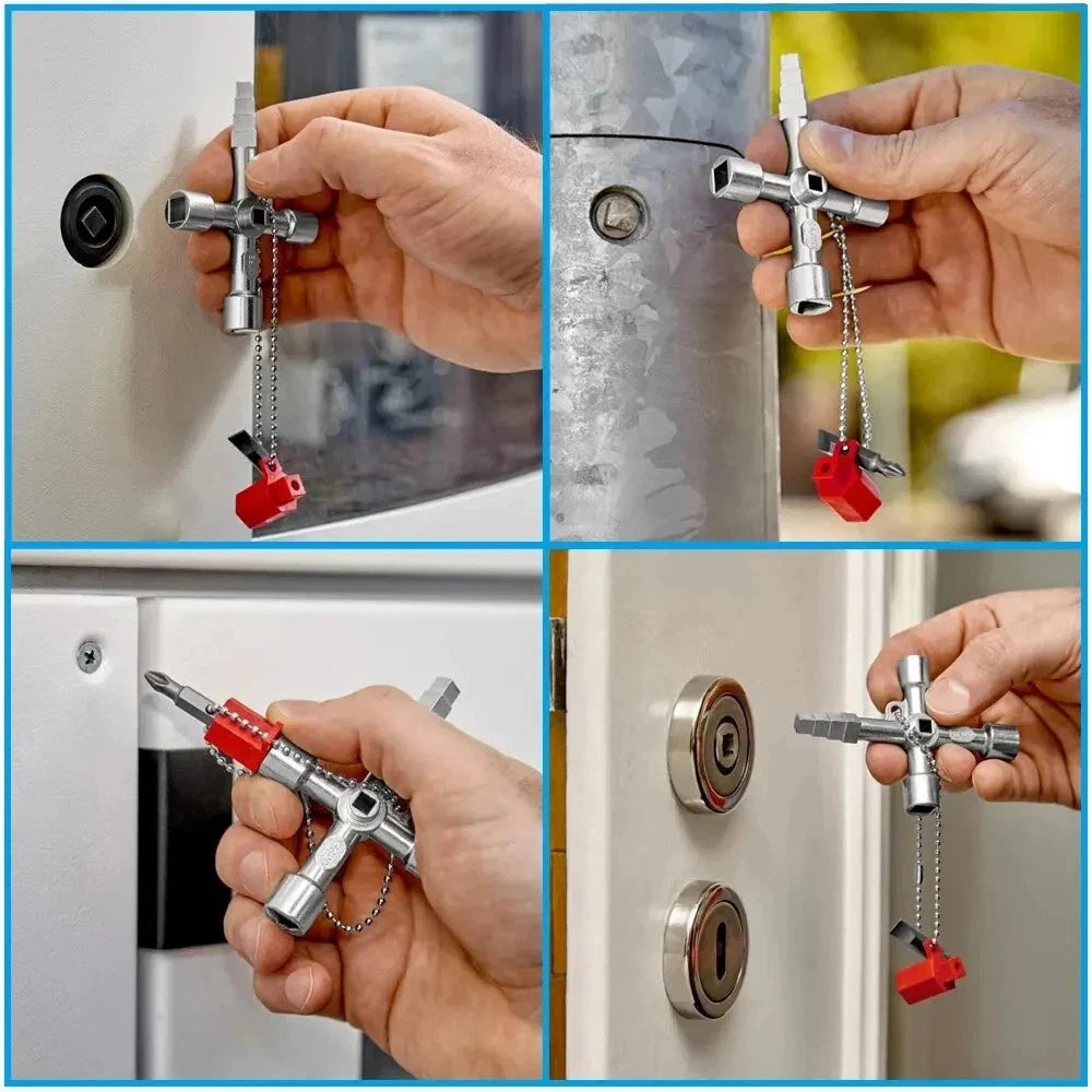 4 in 1 Utility Cross Key Wrench Triangle Square Cabinet Radiator Opening Tool