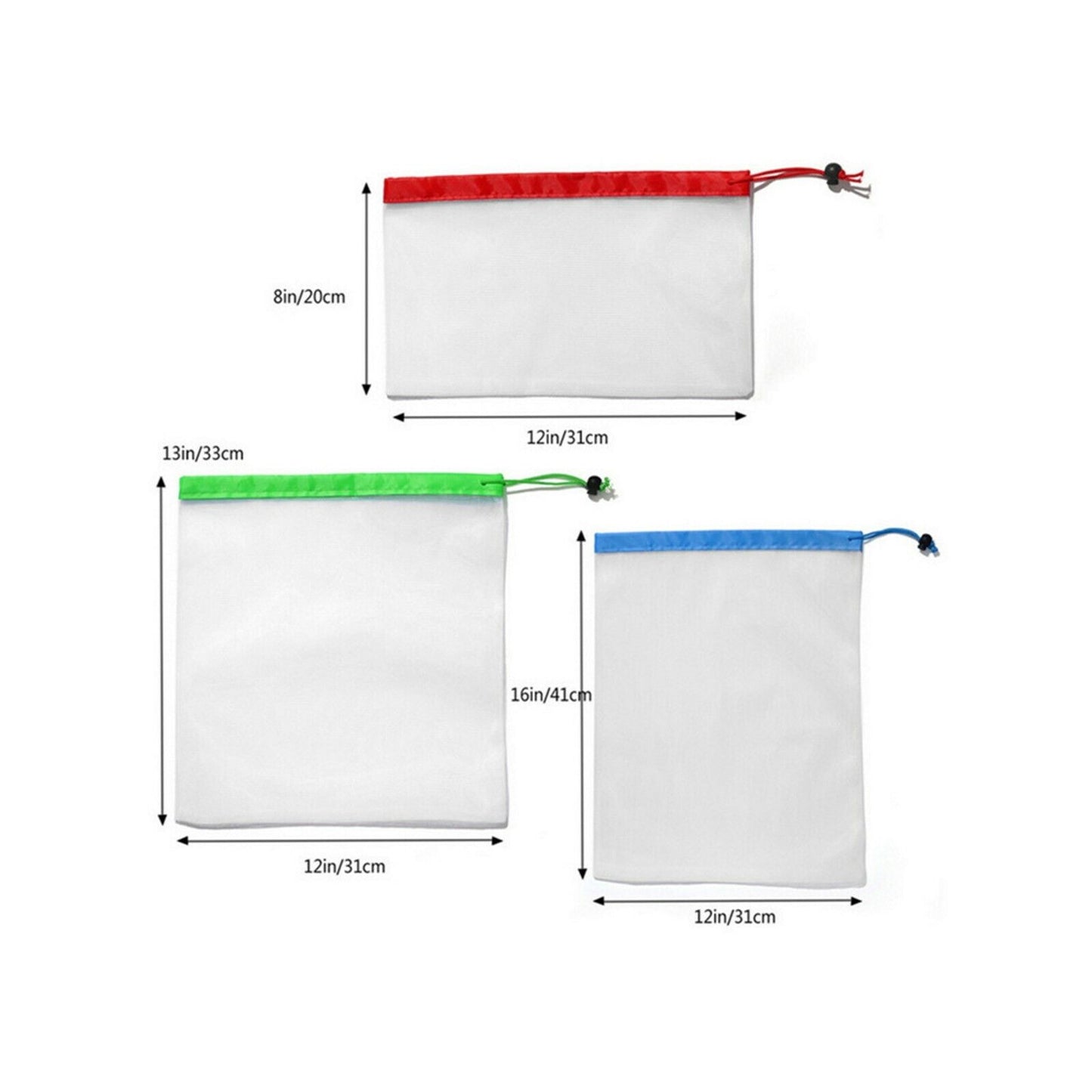 12pcs Reusable Mesh Bags Rope Vegetable Toys Storage Pouch Fruit & Grocery Bags