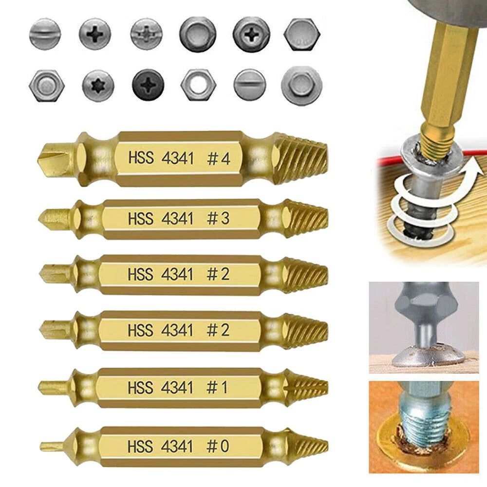 6PCS Screw Extractor Set Easy Out Drill Bits Guide Broken Screws Bolt Remover