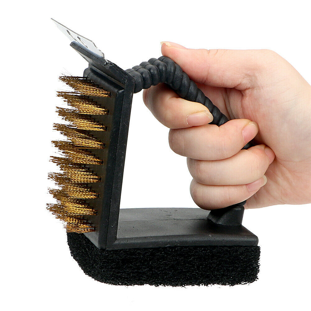 CLEARANCE- Barbecue Brush 3 in 1 Grill Cleaner BBQ Tools Brass Bristles Scraper Scourer