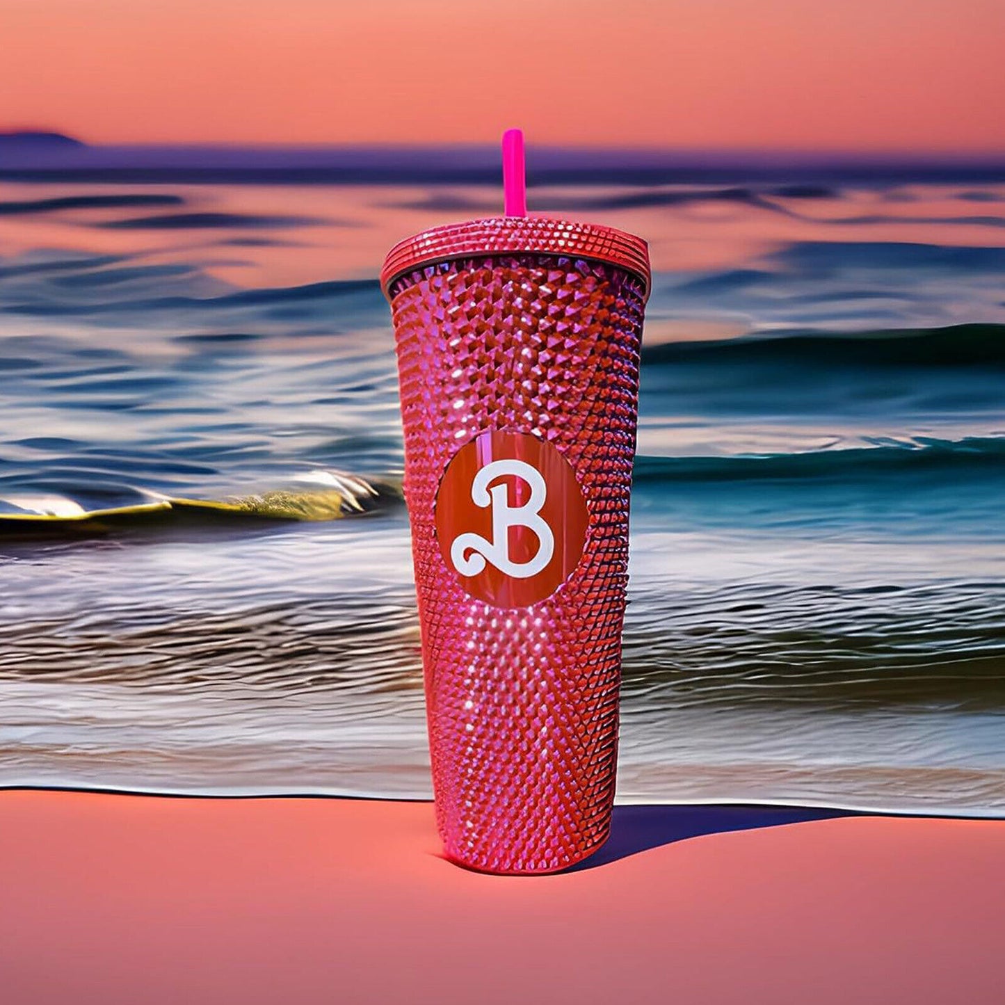 CLEARANCE- 800ML Barbie Water Bottle Pink Drink Mugs Double Wall With Straw BPA Free