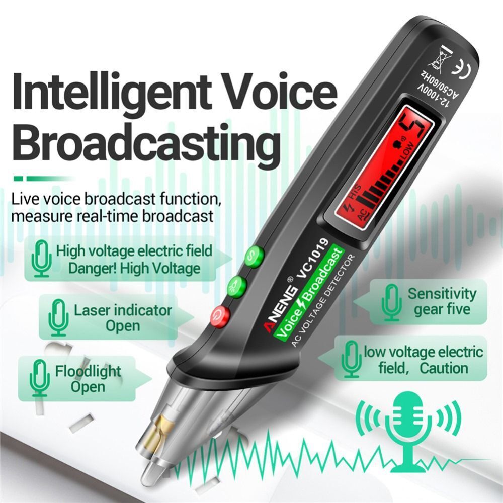 Red Laser Test Pen Voice Broadcast Voltage Detector Tester Meter Tool