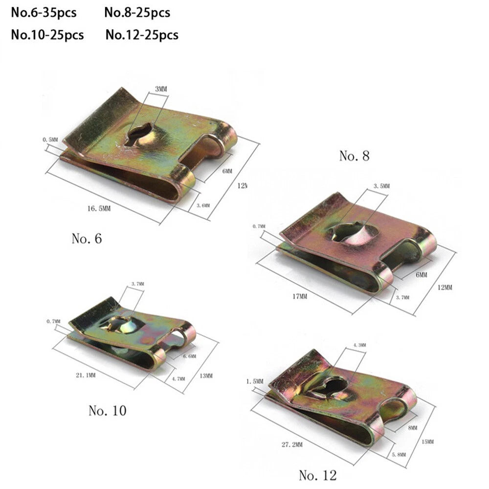 110pcs M6 M8 M10 M12 U Nuts Speed U Clip Galvanised Automotive Trim Fastener