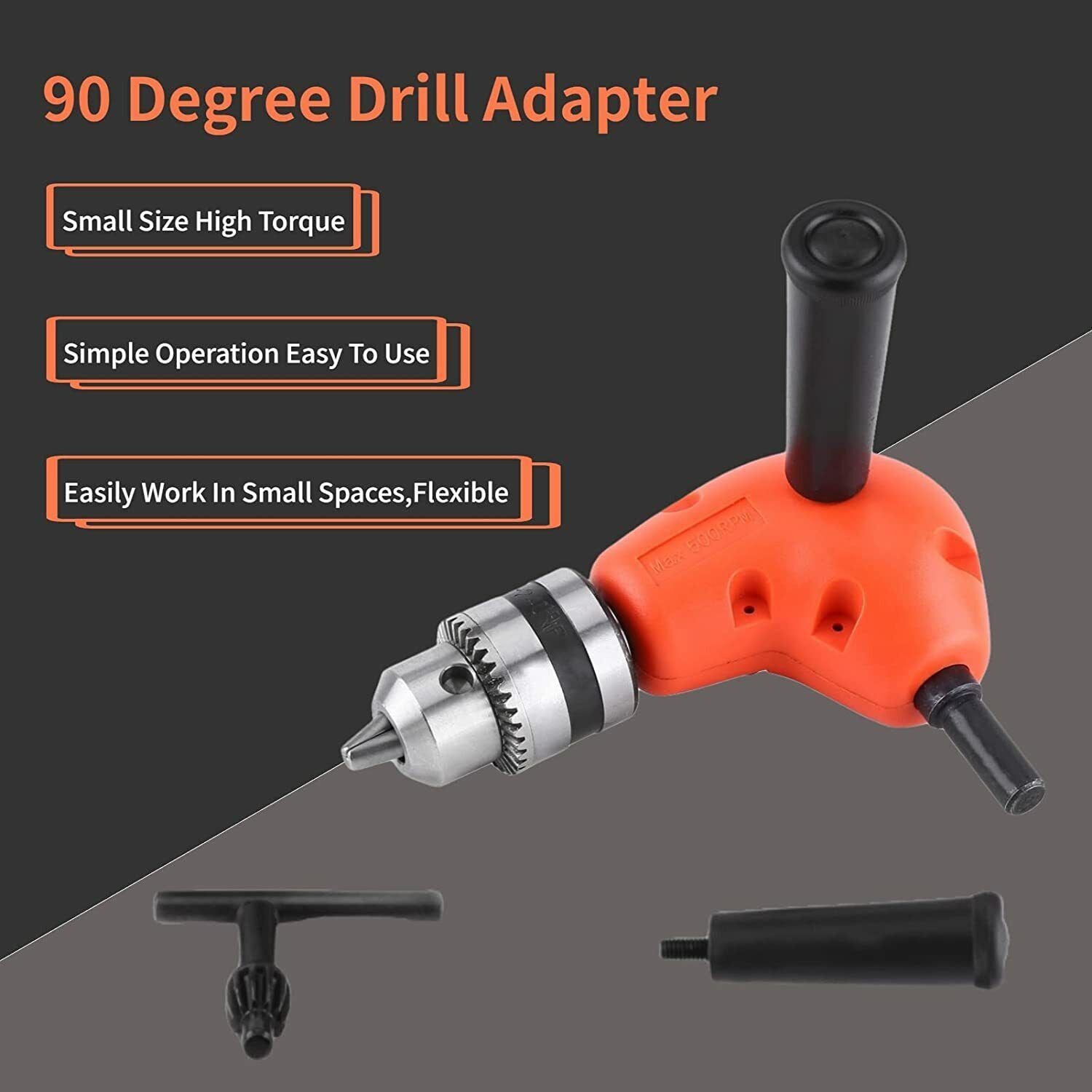 90° Degree Right Angle Drill Attachment 1/4" Drive Adapter With Chuck Key