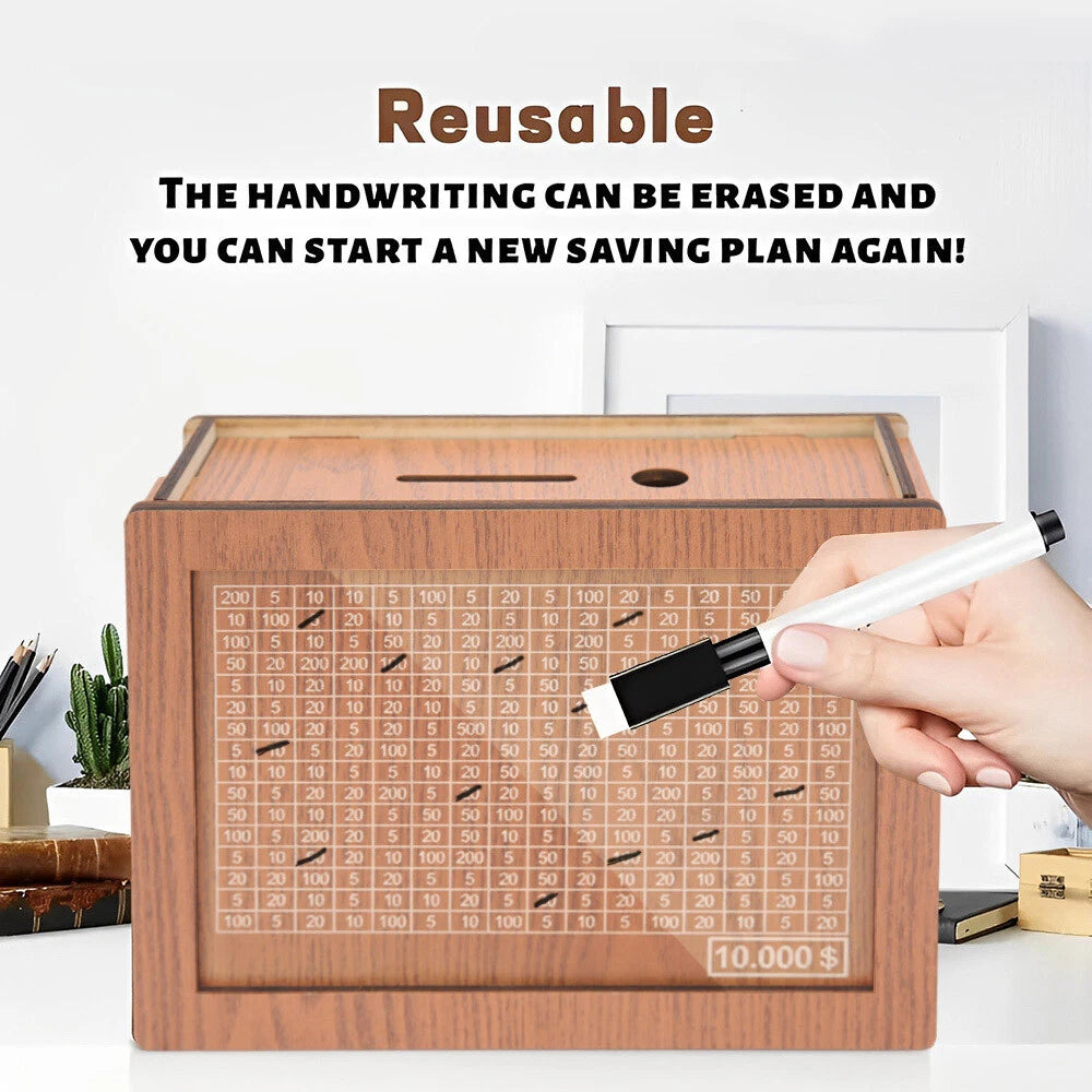Wooden Money Box with Counter Piggy Bank Cash Coin Money Saving Box $10000